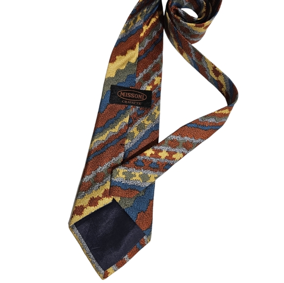 MISSONI Blue/Brown Geometric Art Silk LUXURY Tie ITALY - Picture 2 of 4